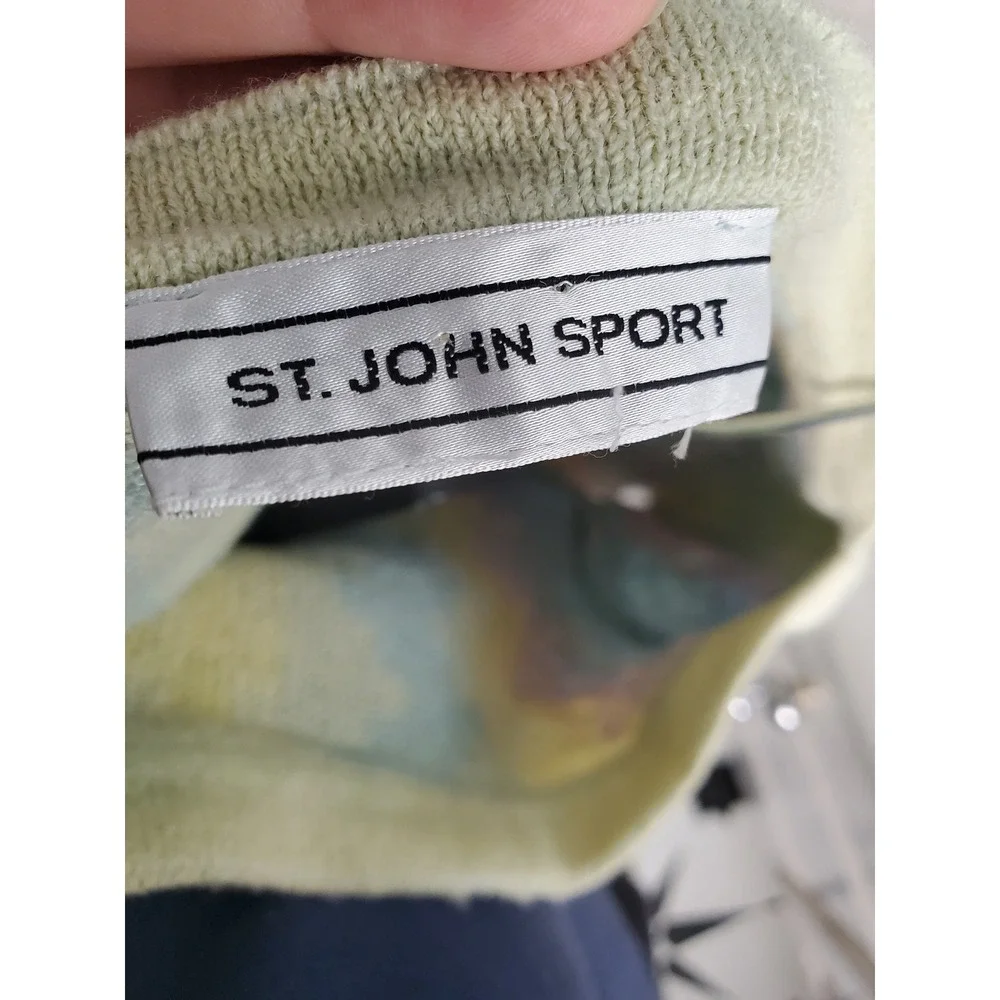 St John Sweater Pastel Multi Color Santana Knit Boat Neck 3/4 Sleeve Vintage M